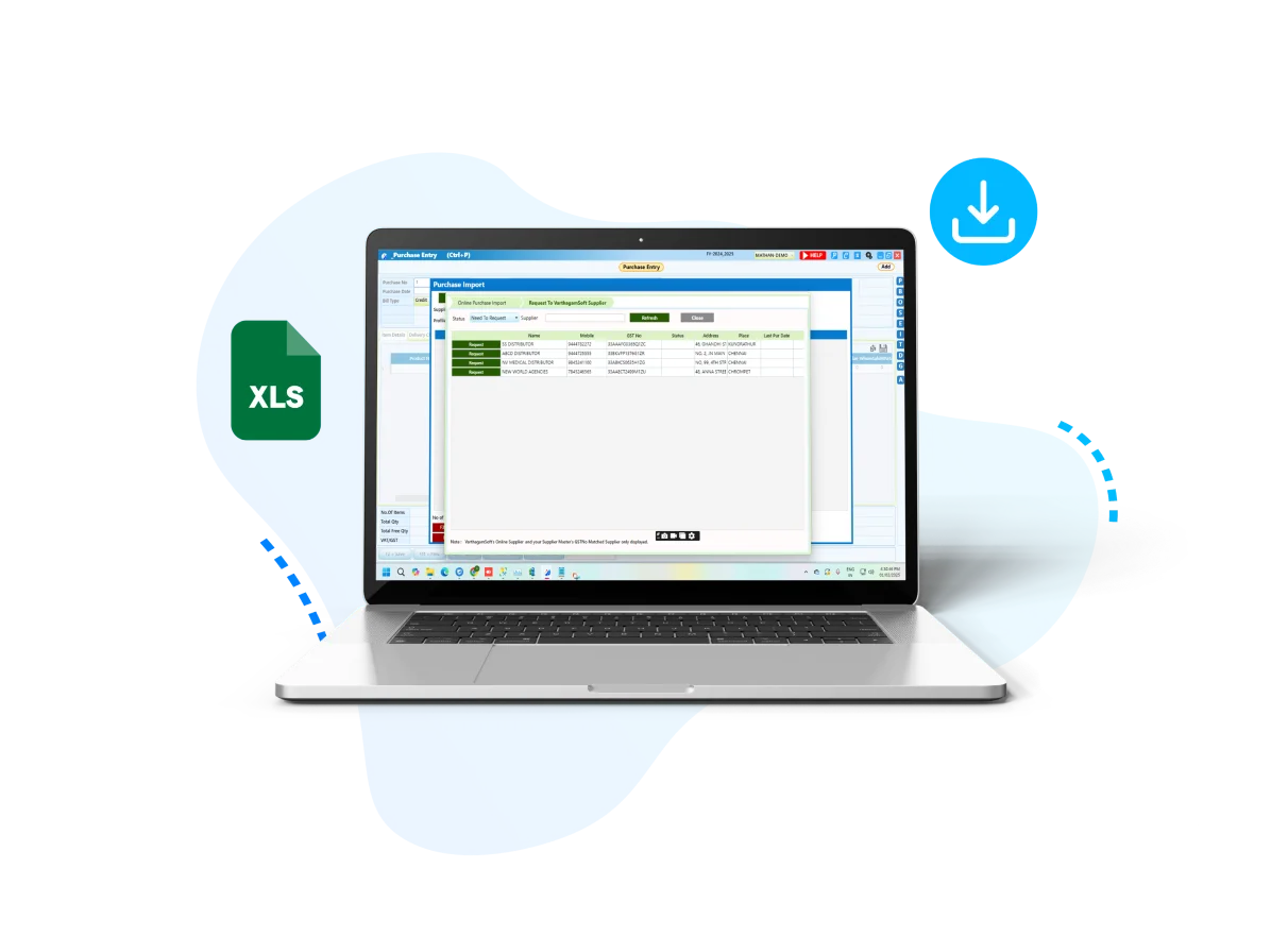 Billing software with bulk purchase data import from suppliers